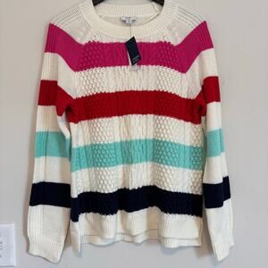 NEW Crown & Ivy cable knit sweater size medium white multicolor striped pullover